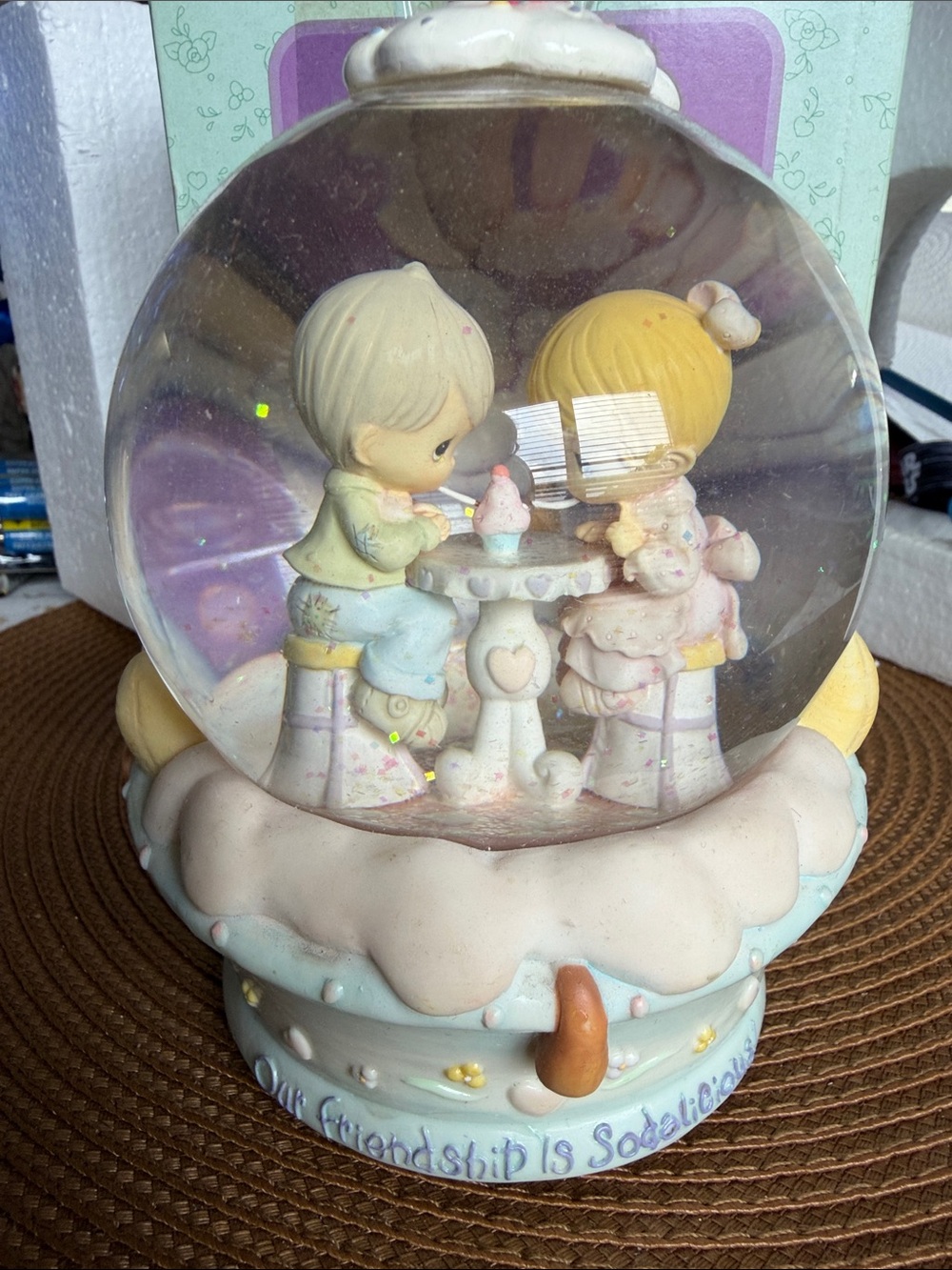 Precious Moments Pastel Blue and Cream Friendship Snow Globe